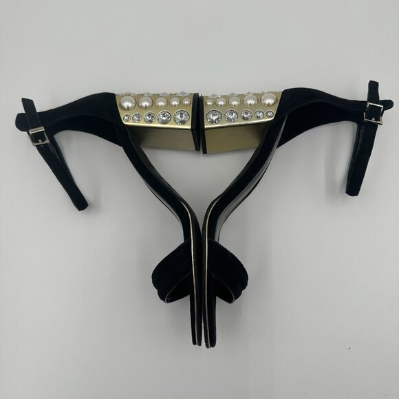 Kenneth Cole Black Liandra Pearl Embellished Sandal Block Heels Size 8 Open Toe - Picture 5 of 8